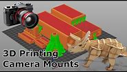 3D printing camera mounts, tripod quick release, and phone holder (with Dinosaur stop motion)