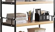 YGYQZ Wood Office Desk Shelf Organizer - Desktop Supplies Cute Dresser Top Organization Storage Rack and Cubicle Decor Aesthetic Bookshelf for Women Man and Kids (Black-Two Tier)