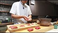 Exquisite Bluefin Tuna Sashimi Nigiri Mastery! Attractive Chefs Craft Culinary Art with Flair