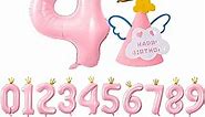 MJartoria 40 Inch Pink Number 4 Balloons with Crown with Birthday Party Hats 0-9 Big Size Happy Birthday Balloon Foil Digital Balloon for Birthday Party Wedding Anniversary Baby Shower Decorations