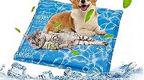 Dog Cooling Mat Large Pad Water Injection Pet Cooling Pad, Cooling Dog Bed Mats for Large Dogs & Cats - for Kennels, Crates and Beds, Thick Foam Base, Blue Ocean Design (Blue, Medium)