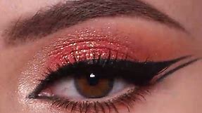 Coral peach glitter eye makeup tutorial