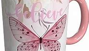 Yrebyou Pink Butterfly Coffee Mug Funny - Ceramic Tea Cup for Men Women Office and Home Novelty Mugs Ideal Gifts Birthday Microwave Safe 11oz