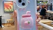 Compatible with iPhone 14 pro 3D Phone Case Cute Cartoon Girl Milk Tea Drink Pattern Phone Case Kawaii Strawberry Milk Phone Stand Phone Case Pink Transparent Pink Suitable for 6.1 inch