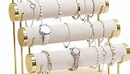 ProCase Bracelet Holder Display Bracelet Organizer Stand, Gold Detachable Bangle Storage Rack for Selling, Velvet Wrap Watch Holder with Wooden Base for Women Girls, Business Supplies - 4 Tier, Beige
