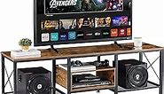 VECELO Industrial TV Stand for 70 Inch Television Cabinet 3-Tier Console with Open Storage Shelves, Entertainment Center Metal Frame for Living Room, Bedroom, 63 Inch, Brown