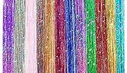 Clip In Hair Tinsel, Fairy Hair Tinsel Kit 12PCS 24 Inches Glitter Colorful Clip On Tinsel Hair Extensions for Girls Hair Accessories Party (12Colors, 24 Inches Clip In Hair Tinsel)