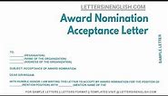 Award Nomination Acceptance Letter - Sample Acceptance Letter for Award Nomination in Organization