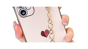BANAILOA Cute iPhone 11 Case for Women,Luxury Plating Hearts Case with Bling Chain Camera Lens Protective Girly Case Compatible with iPhone 11-6.1 inch (Pink)
