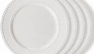 Embossed Salad Plates Set of 4, 8 inch White Ceramic Dessert Appetizer Plates, Small Dinner Plates, Restaurant Kitchen Dish, Scratch-Resistant, Chip-Resistant, Oven Microwave Dishwasher Safe