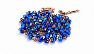 Deep Blue Crystal Beads Rosary Necklace Catholic Prayer
