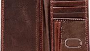 Brown Long Wallets for Men - Bifold Mens Wallet RFID Blocking - Full Grain Leather Checkbook Wallets for Men - Western Mens Slim Leather Wallet w/ 8 Card Slots, 2 Long Side Pockets, & Money Sleeve
