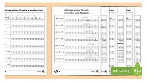 Addition within 20 with a Number Line Differentiated Worksheets