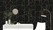 LXCREAT Black and Gold Wallpaper Peel and Stick Modern Geometric Gold Stripes Removable Wall Paper 17.71 in X 216 in Self Adhesive Decor for Bedroom Walls Covering