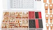 150pcs Battery Cable Ends, Copper Wire Lugs Assortment Kit AWG 2 4 6 8 10 Gauge - 70Pcs Battery Cable Lugs Ring Wire Terminal Connectors and 80Pcs Heat Shrink Tubing Kit for Marine Electrical Supplies