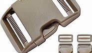 Buckles for Straps 2": Side Release Buckle Plastic Clip 2 set + Tri-Glide Slide 4 pcs Fit 2 inch Wide Nylon Strap Webbing Belt, Heavy Duty Replacement for Backpack Parachute, Dual Adjustable No Sewing（2inch Khaki)）
