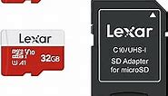 Lexar 32GB Micro SD Card 3 Pack, microSDHC UHS-I Flash Memory Card with Adapter - Up to 100MB/s, U1, Class10, V10, A1, High Speed TF Card (3 microSD Cards + 1 Adapter)