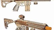 Wood Trick Assault Gun AR-T Model Kit for Adults and Teens to Build - with Telescoping Butt, Fuse, Sight and Clip for 12 Rounds - Detailed Construction - 23x8″ - 3D Wooden Puzzle - 14+