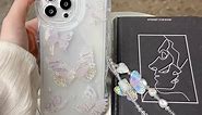 MINSCOSE Compatible with iPhone 12 Pro Max Clear Case, Cute Butterfly Wave Shape Frame Design,Aesthetic Women Teen Girls Glitter Pretty Crystal Sparkly Girly Phone Cases with Butterfly Chain
