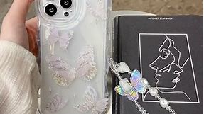MINSCOSE Compatible with iPhone 12 Pro Max Clear Case, Cute Butterfly Wave Shape Frame Design,Aesthetic Women Teen Girls Glitter Pretty Crystal Sparkly Girly Phone Cases with Butterfly Chain