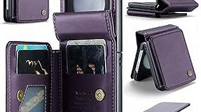 Vinich for Samsung Galaxy Z Flip 5 Case with RFID Blocking, for Samsung Z Flip 5 Wallet Phone Case with Card Holder, Durable Kickstand Case for Galaxy Z Flip 5, Purple