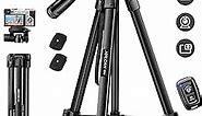 Phone Tripod, 68" Tripod for Phone Stand Video Recording Photos, Travel Floor Tripods Compatible with iPhone Canon Nikon DSLR, Cell Phone Tripods with Remote/Travel Bag/Phone Holder