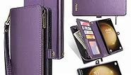 for Samsung Galaxy S24 Ultra Wallet Case[Wireless Charging]:Faux Leather Crossbody with Wristlet&Shoulder Straps,Flip Magnetic Closure,with Card Holder and Kickstand for Men Women(Purple)
