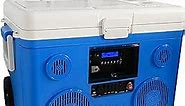 KoolMAX Cooler with Bluetooth Speaker System, 350W Boombox, 40 Qt Cooler, Rechargeable, USB 12V Car Cigarette Lighter Power Station, Guitar Amplifier, Radio, PA Machine, Karaoke, Blue