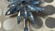 Large Vintage Blue Rhinestone Flower Brooch