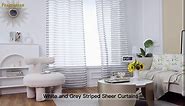 Fragrantex Off White Sheer Curtains 95 Inch Length for Bedroom Living Room Linen Textured Farmhouse Horizontal Striped Curtain Light Filtering Voile Grommet Top 40" Wx95 L,2 Panels