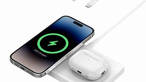 Belkin BoostCharge Pro 2-in-1 Wireless Charging Pad with MagSafe 15W, Fast Charging iPhone Charger Compatible with iPhone 15, 14, 13, and 12 Series, AirPods, and Other MagSafe Enabled Devices - White