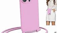 Blaspins Crossbody Lanyard Strap Case for iPhone 12, Neck Cross Body, Adjustable Holder Removable, Drop Protection Shockproof, Hands-Free Silicone Case Cover 6.1 inch, 150 cm Strap, iP12 - Pink