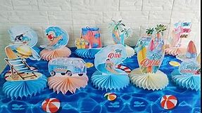 Beach Surfing Honeycomb Centerpieces Surfboard Party Table Centerpieces Surfing Birthday Party Table Decor Summer Hawaii Surf Decorations for The Big One Surf Party Supplies