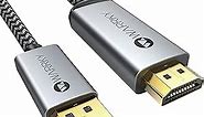 Warrky 4K DisplayPort to HDMI Cable 3.3FT【Metal Case, Nylon Cable】 One-Way Transmission DP 1.2 Computer to HDMI 1.4 Screen Compatible for Dell, HP, Samsung, PC, Laptop, Projector, TV – Passive
