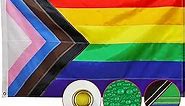 Double Sided Progress Pride Rainbow Flag 3x5 Ft Made in USA Indoor/Outdoor LGBT Lesbian Bisexual Transgender Flags Made from Heavy Duty Nylon, Longest Lasting Flags for All Weather, High Wind
