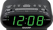 SHARP AM/FM Clock Radio Alarm Clock, Wake to Alarm or Radio, Dual Alarms, Easy to Read LED Green Display, Battery Back-Up, Simple to Use, Easy to Read at a Glance