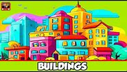 BUILDINGS VOCABULARY for Beginners, Kids, Kindergarten with Emojis-Learn Building Names in English
