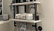 ROGMARS Industrial Pipe Shelving Bathroom Pipe Shelves with Towel Bar,2 Tier 24 inch Retro White Rustic Farmhouse Pipe Wall Shelves Bathroom Shelves Over Toilet for Storage