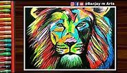 Lion abstract drawing with oil pastels step by step very easy tutorial for beginners