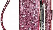 Vodico iPhone 8 Plus Wallet Case for Women,iPhone 7 Plus Case with Card Holder, Girly Glitter Sparkly Bling Leather Phone Stand Cover Zipper Pocket Phone Cases with Wrist Strap for Girls (Rose)