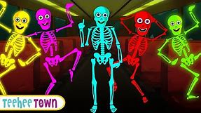 Wheels On The Bus With Five Skeletons + Spooky Scary Skeletons Songs By Teehee Town