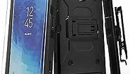 Galaxy J7 Crown Case, J7 Star, J7 Refine, J7 2018, Aura, Top, J7 V J737, with [Tempered Glass Screen Protector Included] Full Cover Dual Layers Cover with Kickstand Belt Clip-Black