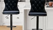 Aoowow Swivel Bar Stools Set of 2,Adjustable Barstools with Back Velvet Tufted Counter Stool Modern Upholstered Bar Chairs with Nailhead for Kitchen Island Restaurant Pub Counter (Black-Black)