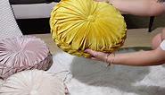 3 Pieces Round Pleated Throw Pillows, 13.8 Inches Pleated Round Pillow Cushion Pink Beige Bright Yellow Pumpkin Decorative Small Round Velvet Pillow for Bed Couch Floor Chair Boho Decor Home