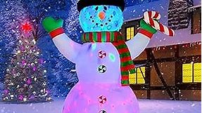 Buheco Snowman Inflatable Christmas Yard Decorations 8ft Giant Cute Blow Up Snowman Inflatables Outdoor Rotating Colorful Led Lights Xmas Frosty Winter Decor for Indoor Outside Lawn Holiday Vacation