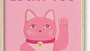 HAUS AND HUES Cat Art Pink Wall Art - Lucky You Wall Art Framed, Cat Wall Art Pink Artwork Framed Posters for Room Aesthetic, Trendy Wall Art Pink Framed Wall Art for Bedroom (Beige Framed 12x16)