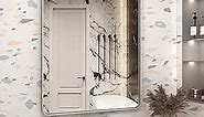 CHARMOR 28x36 Silver Bathroom Mirror for Wall, Brushed Metal Framed Bathroom Vanity Mirror, Rounded Corner Rectangle Silver Mirror, Shatterproof, Anti-Rust (Horizontal/Vertical)