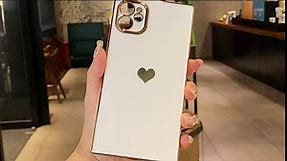 Compatible with iPhone 11 Square Case, Cute Love Heart Case for Women Girls Full Camera Lens Protection Electroplate Reinforced Corners Shockproof Edge Bumper Case for iPhone 11 - White