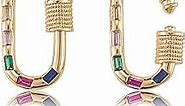 Stiesy 5 Pcs Screw Carabiner Lock Charms with Colorful Micro Pave Cubic Zirconia Brass Real 18K Gold Plated Carabiner Lock Clasps for Necklace Bracelet Jewelry Making