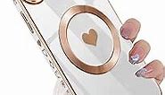 UEEBAI Magnetic Case for iPhone XR, Cute Plating Love Hearts Pattern Case Compatible with MagSafe Charger Soft Bumper Shockproof Phone Case Pretty Cover for Women Girls - Heart White